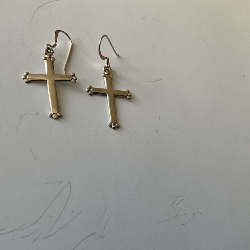 Sterling Silver Cross Dangle Earrings 925 French Hooks Religious Light Weight
